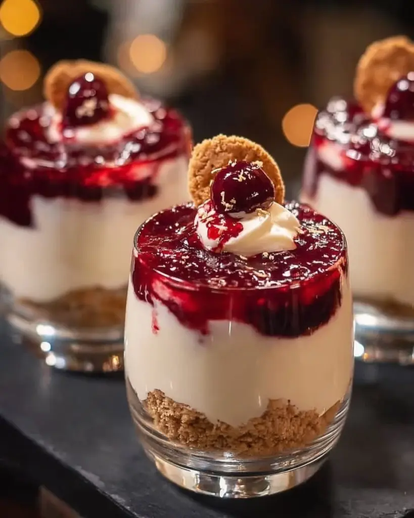 Vanillekipferl Kirsch Dessert auf einem hübschen Teller serviert