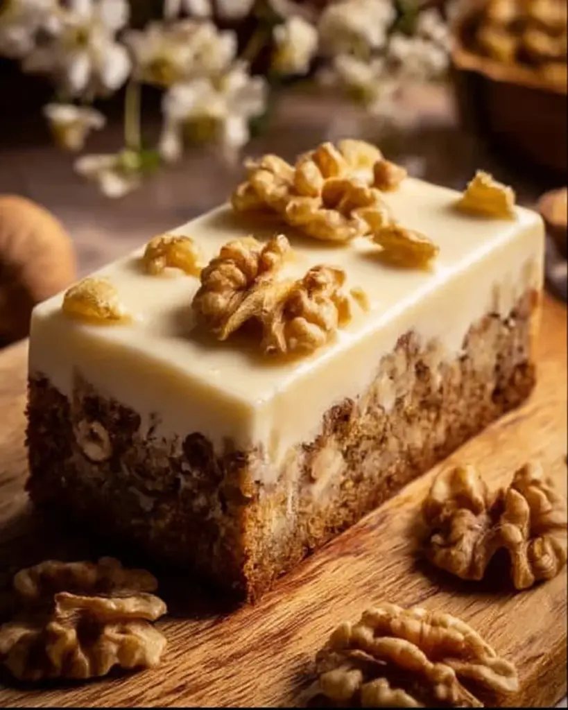 Walnuss-Schokoladenkuchen mit Nüssen und Schokolade auf einem Teller