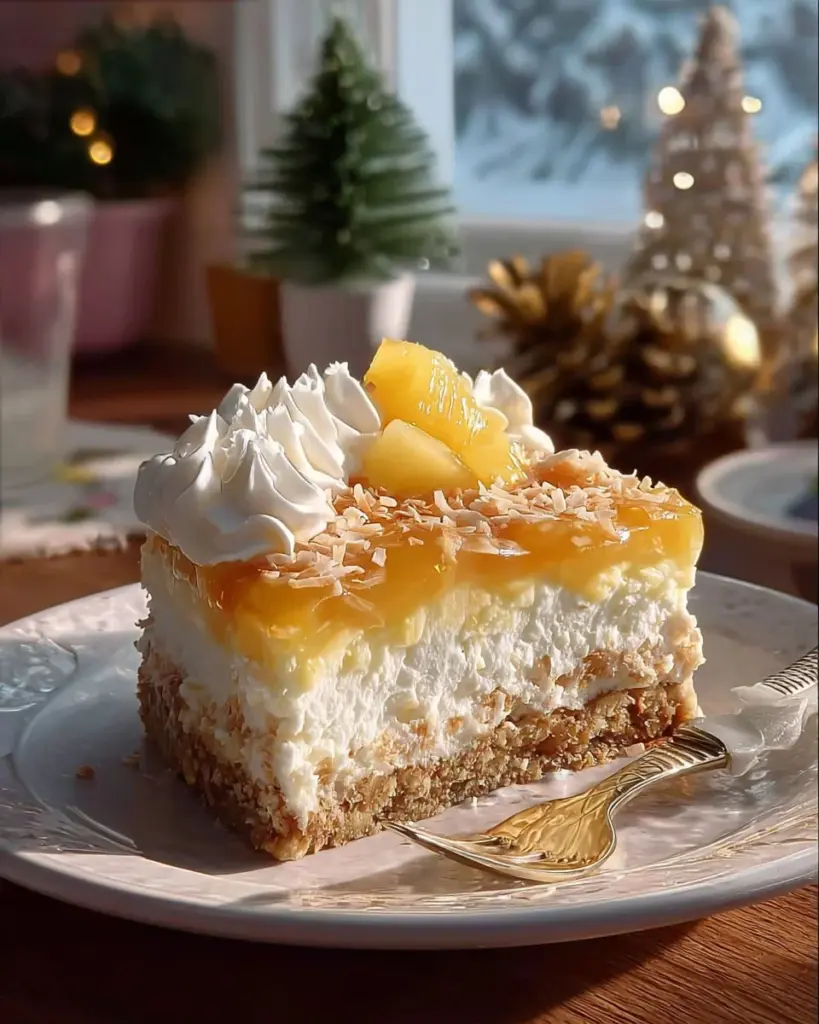 Weihnachtskuchen mit cremigem Vanillepudding, schön dekoriert für die Feiertage