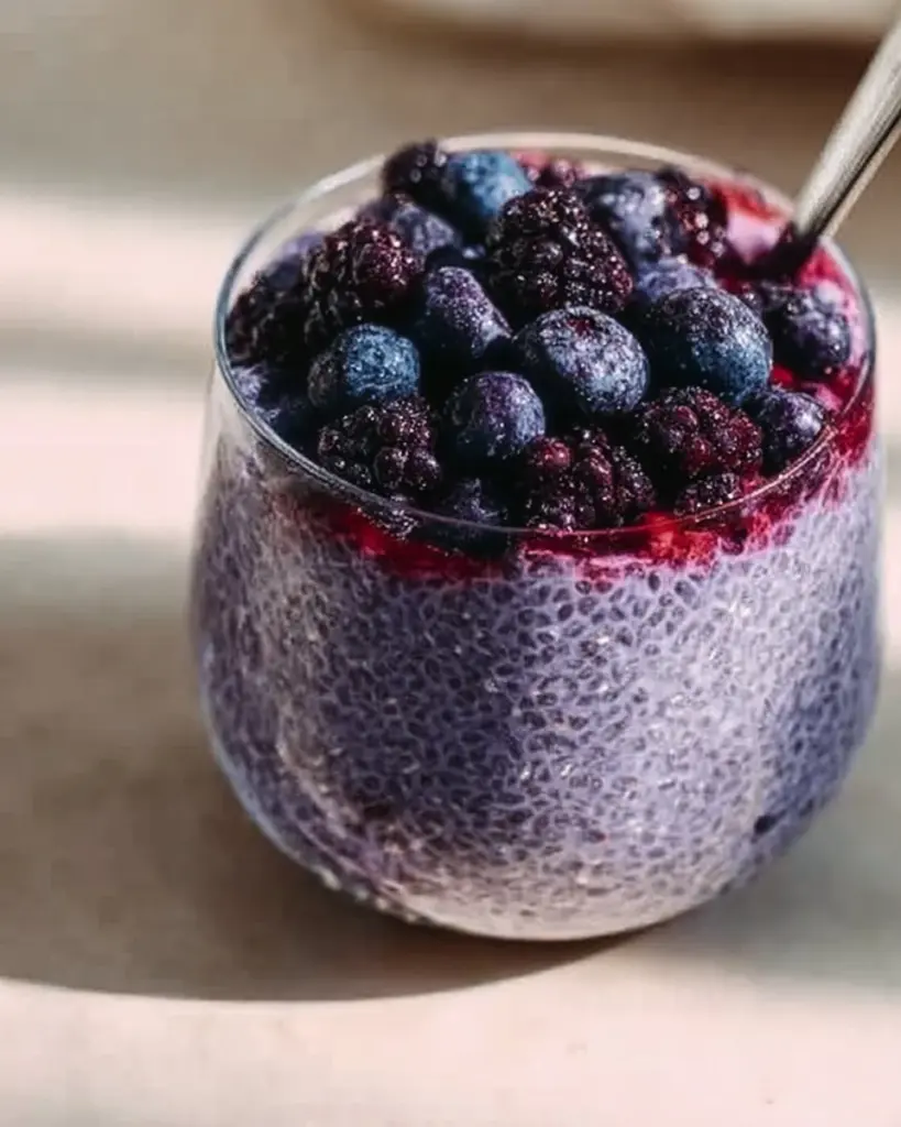 Gesundes Beeren-Chia-Pudding in einer Schüssel