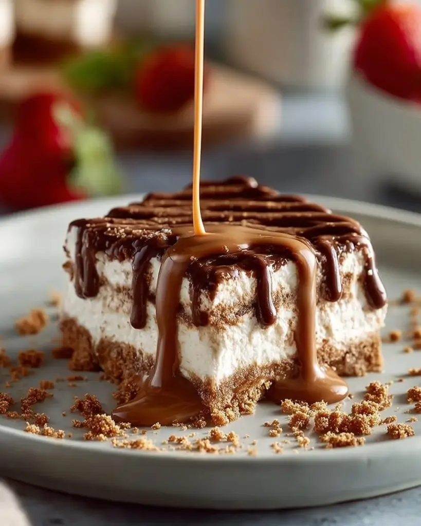 Biscoff Tiramisu mit Spekulatius-Keksen auf einem weißen Teller.