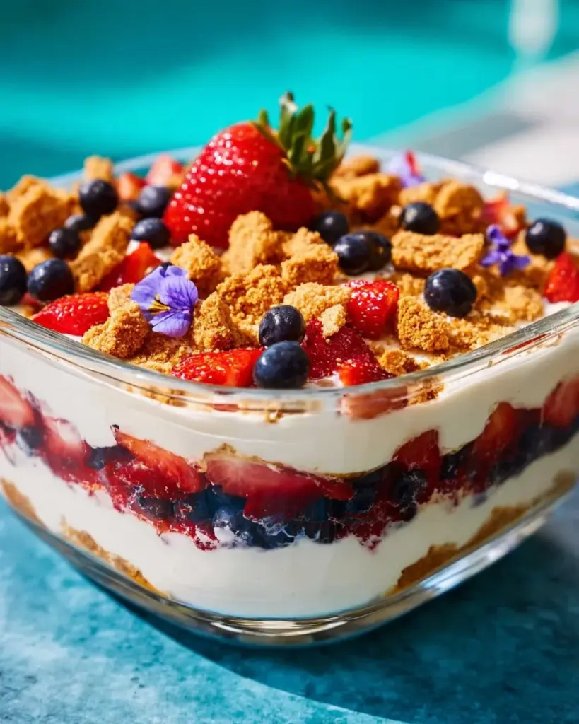 Copa aus roten Früchten mit veganen Cantuccini als Dessert