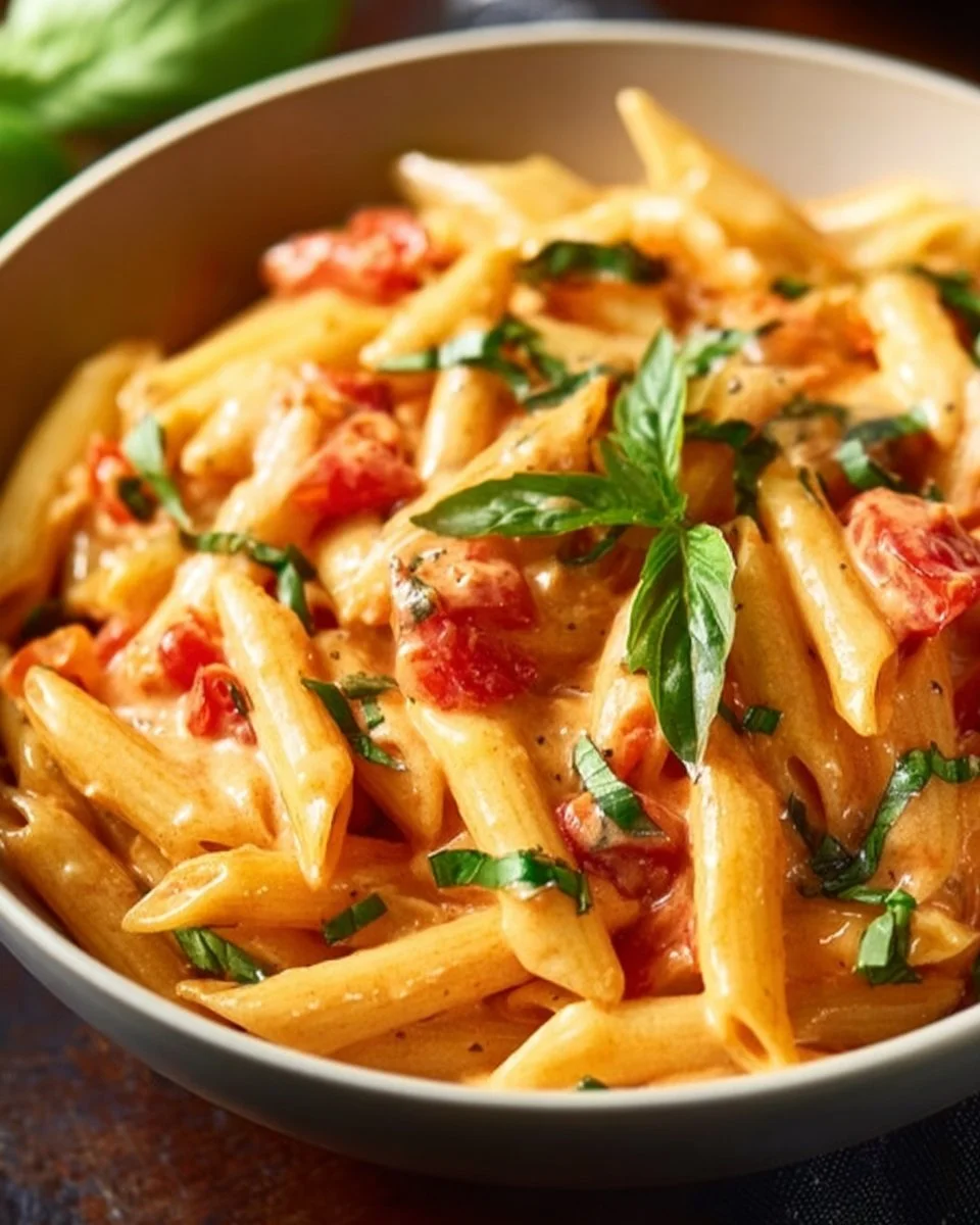 Cremige vegane Pasta mit Cashew und Tomaten, eine leckere pflanzliche Mahlzeit.