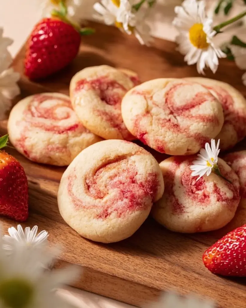 Leckere Erdbeer-Käsekuchen-Plätzchen auf einem Teller