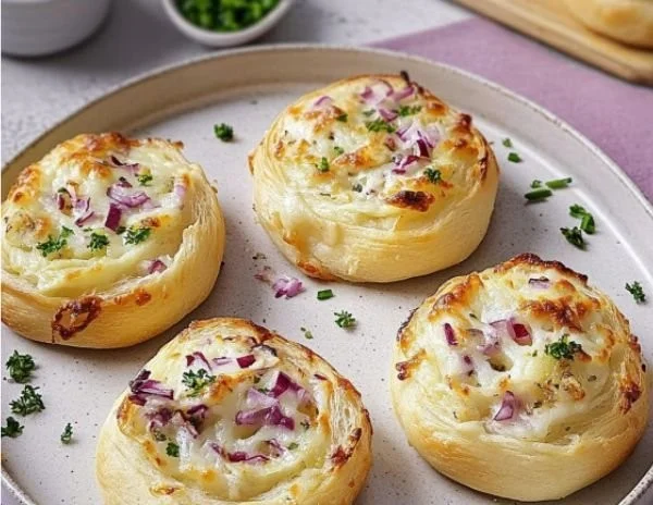 Flammkuchen-Snackrolle in appetitlicher Anordnung