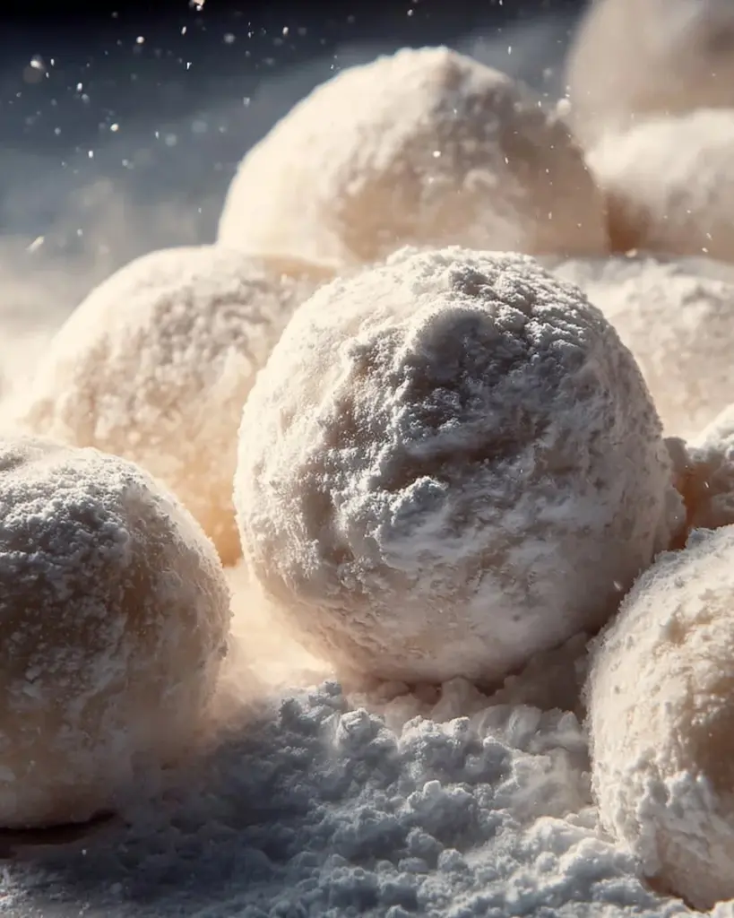 Gezuckerte Kondensmilch-Schneeballkekse frisch gebacken auf einem Teller