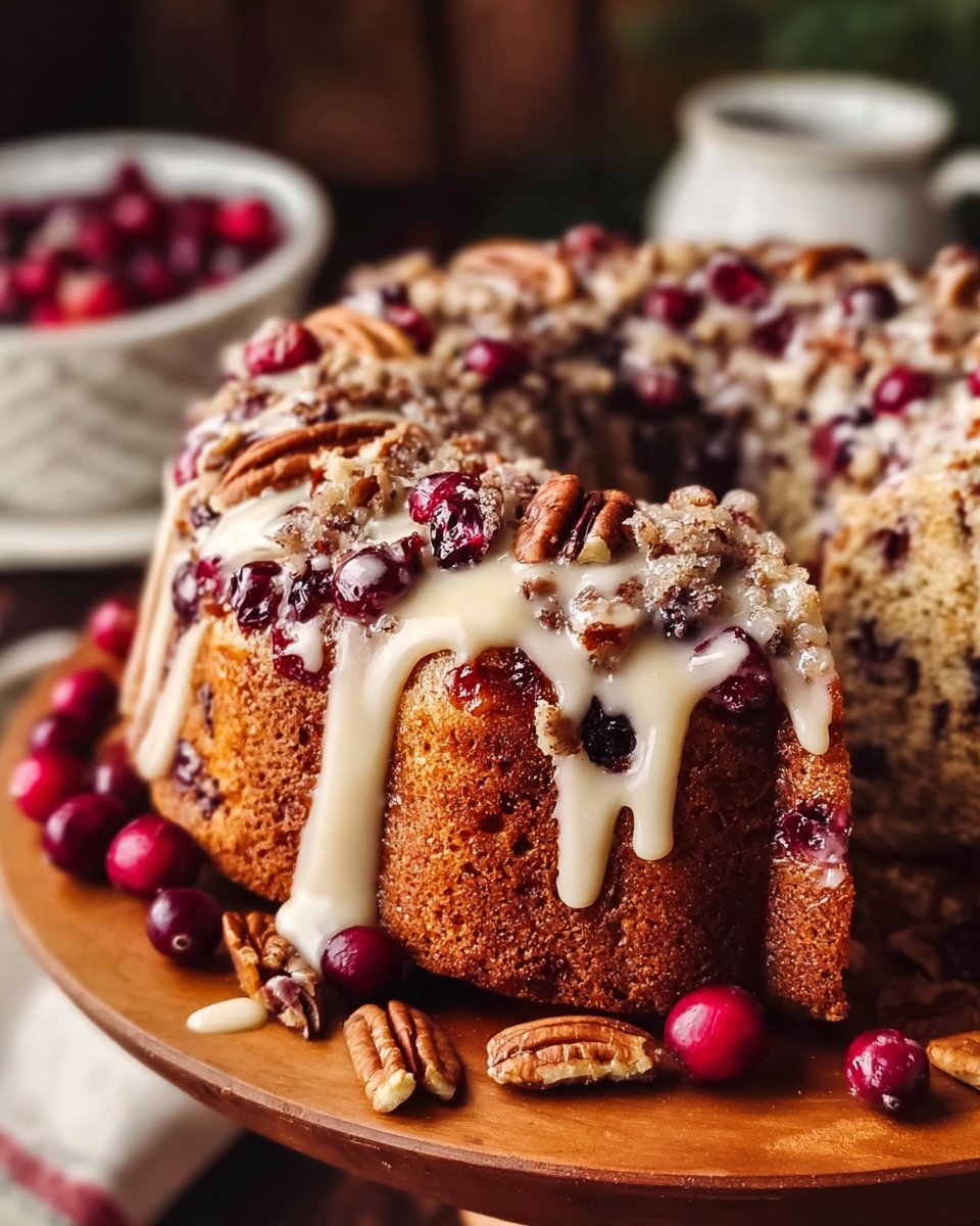Cranberry-Pecan-Kaffeekuchen mit Vanilleglasur