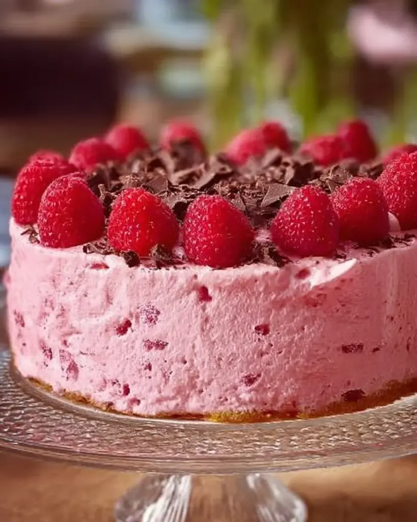 Himbeertorte mit frischen Himbeeren und Sahne, elegant dekoriert