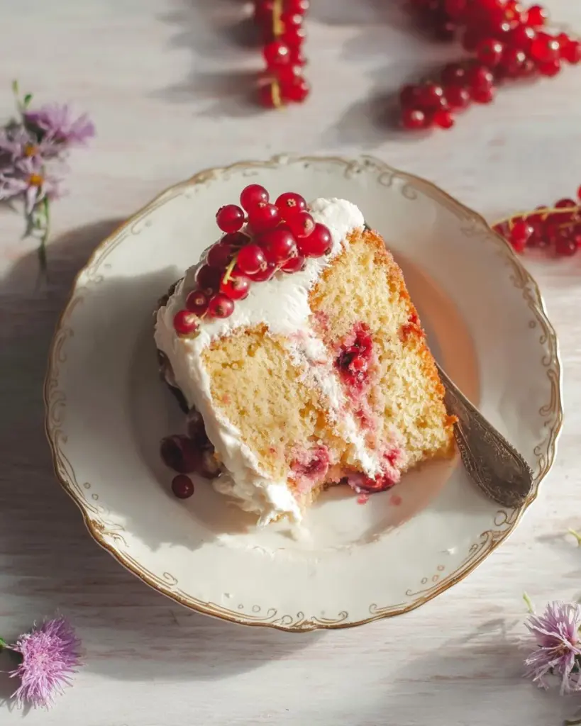 Johannisbeer-Cupcakes mit Frischkäsefrosting auf einem hübschen Teller