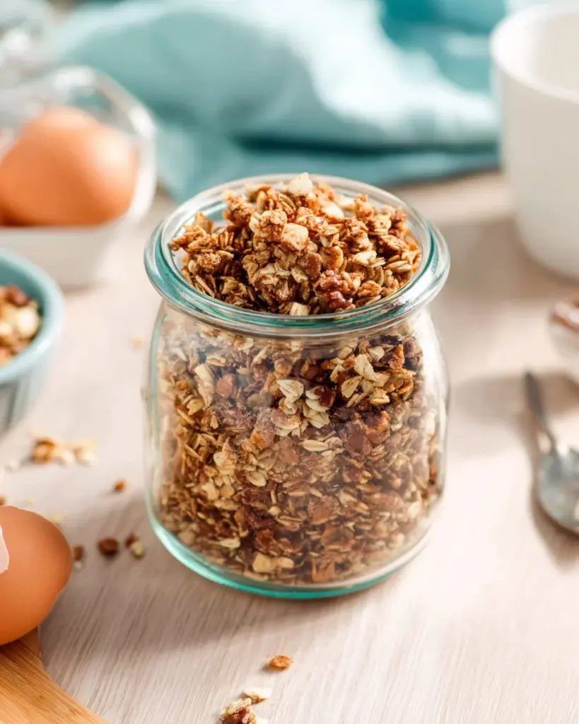 Schüssel mit Karotten-Granola mit Kürbisgewürzen und frischen Zutaten