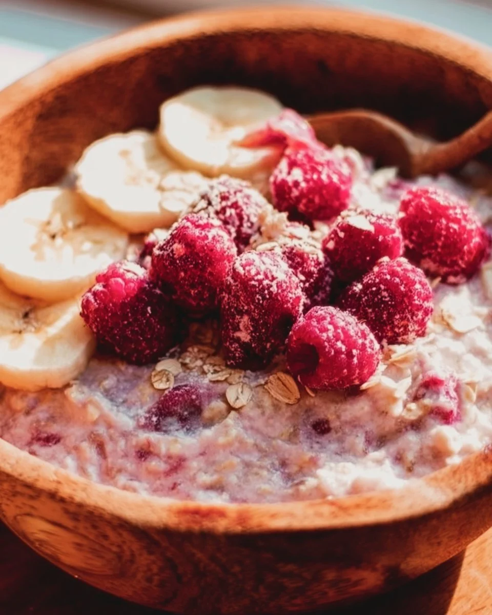 Eine Schale mit Kokos-Milchreis-Porridge, garniert mit frischem Obst