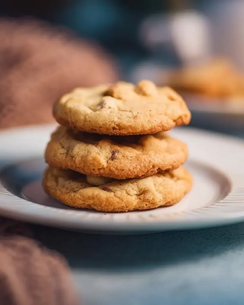 Macadamia- und weiße Schokoladenkekse frisch gebacken auf einem Teller