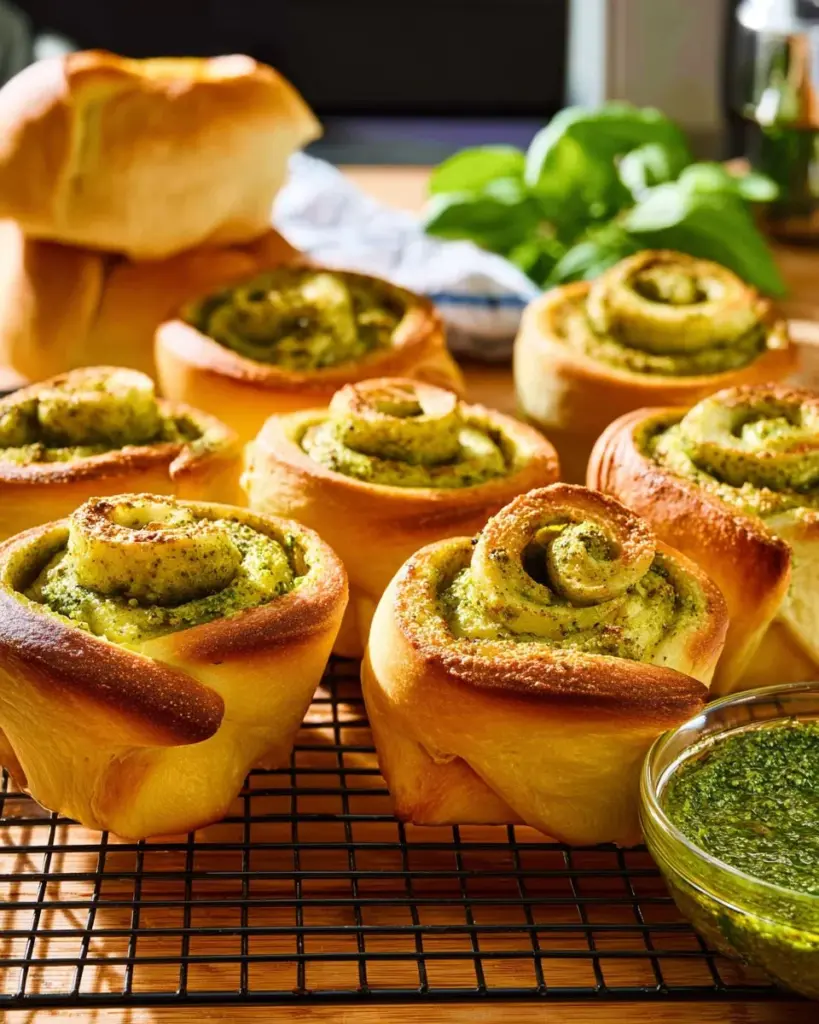 Masa-Blumen gefüllt mit frisch zubereitetem Spinat-Pesto auf einem Teller.