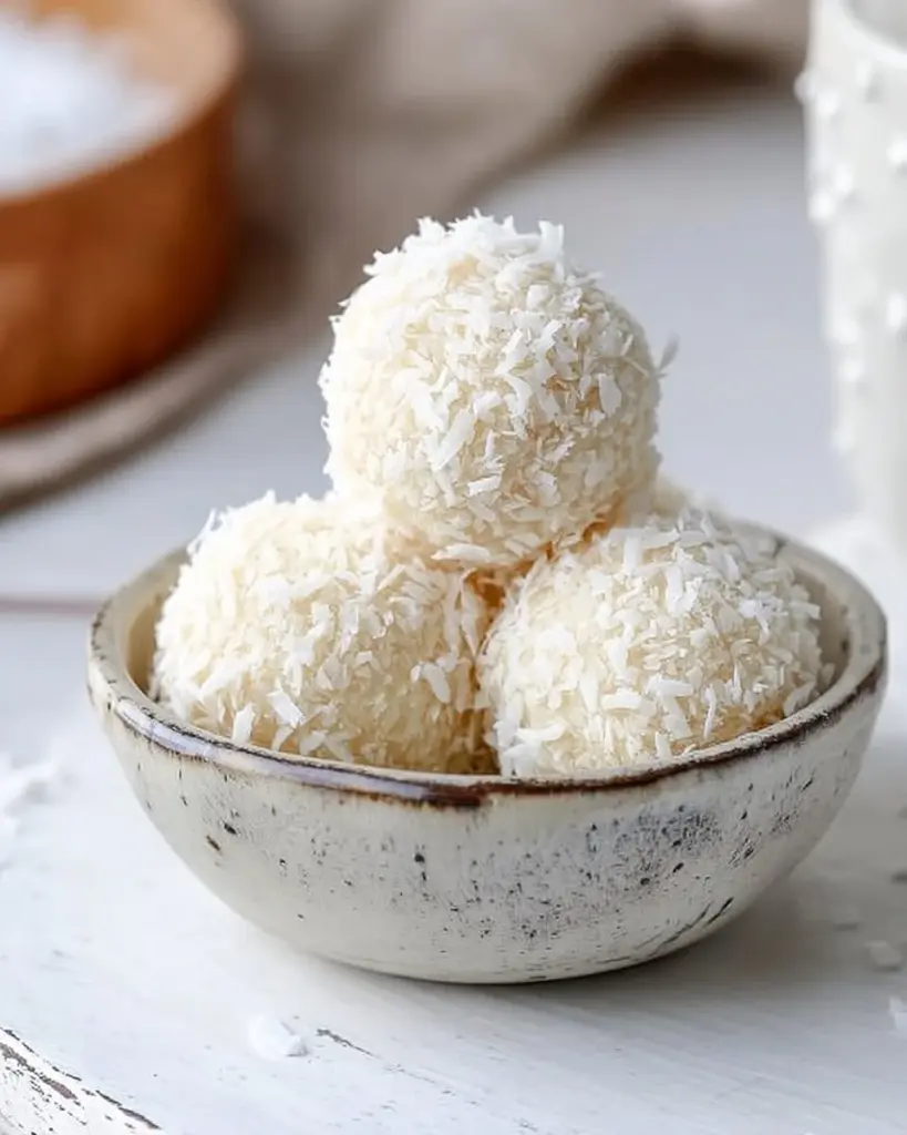 Leckere No-Bake Kokosbälle, ein einfaches Rezept ohne Backen.