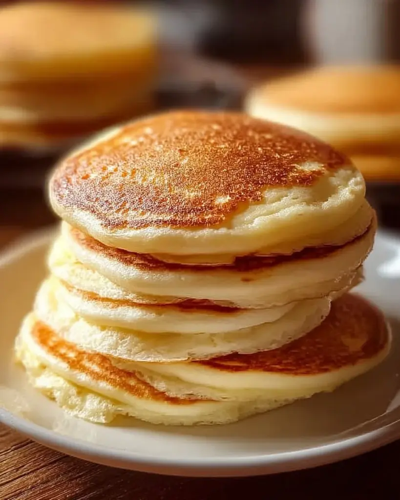 Pfannkuchen mit Naturjoghurt auf einem Teller serviert