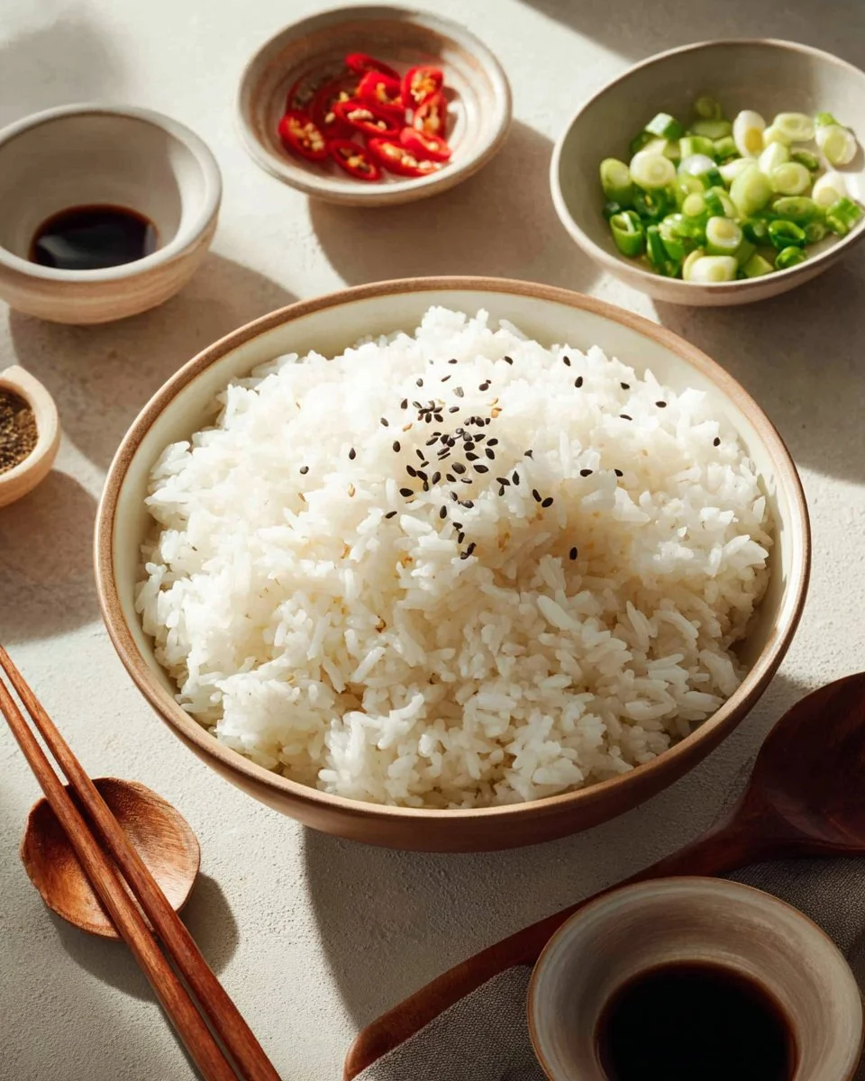 Schüssel mit gekochtem Reis für Sushi-Zubereitung