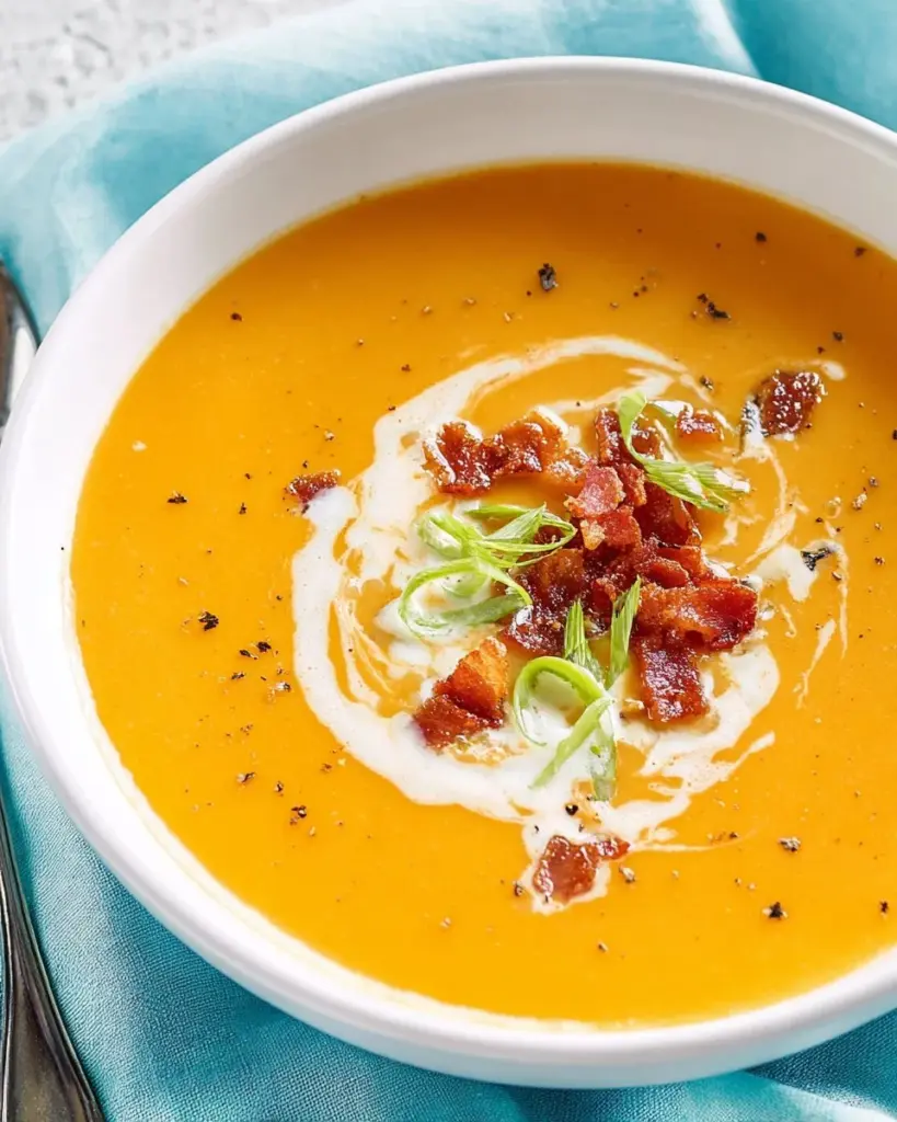 Schüssel mit cremiger Süßkartoffel Blumenkohlsuppe mit frischen Kräutern