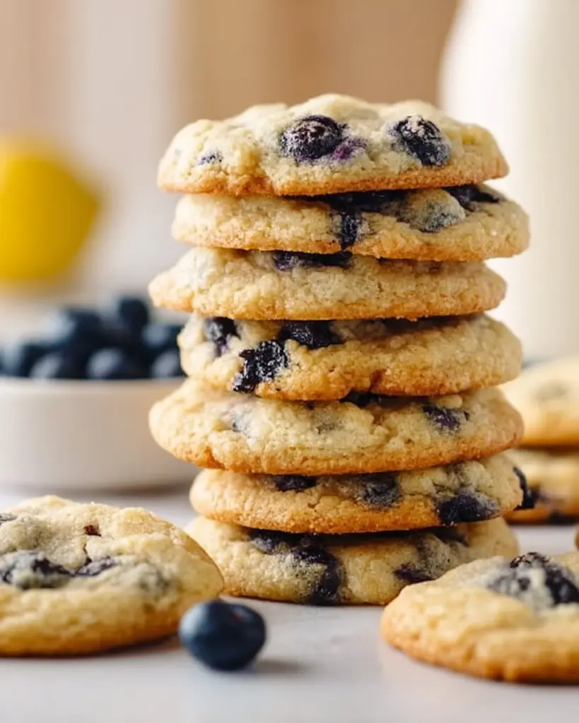 Vegane Zitronen-Blaubeer-Kekse auf einer eleganten Servierplatte