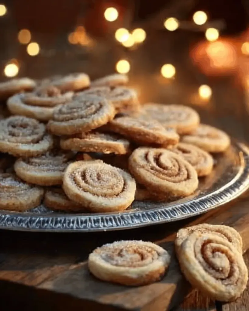 Leckere Zimtschneckenplätzchen auf einem Teller, ideal für die Weihnachtszeit.