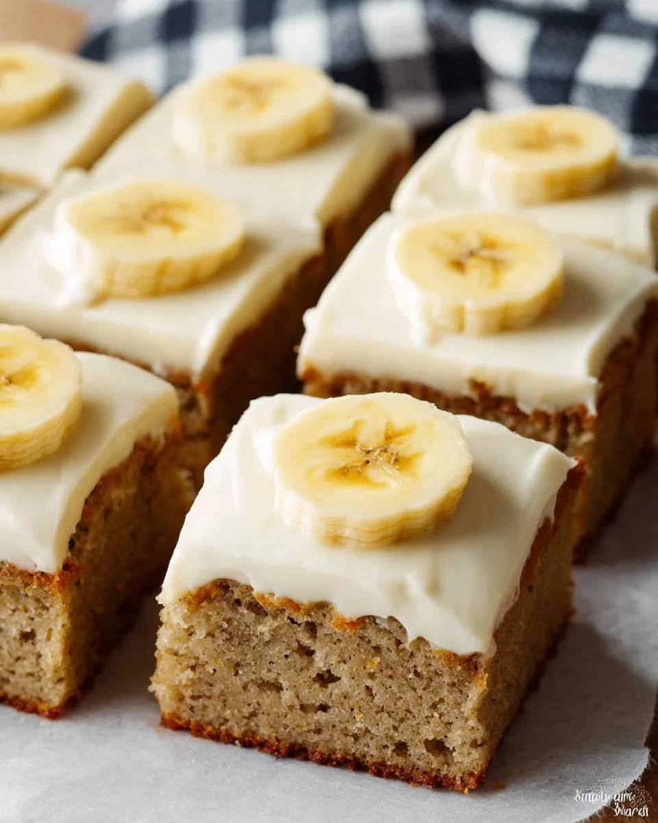 Bananenkuchen mit Frischkäse-Frosting auf einem Teller serviert