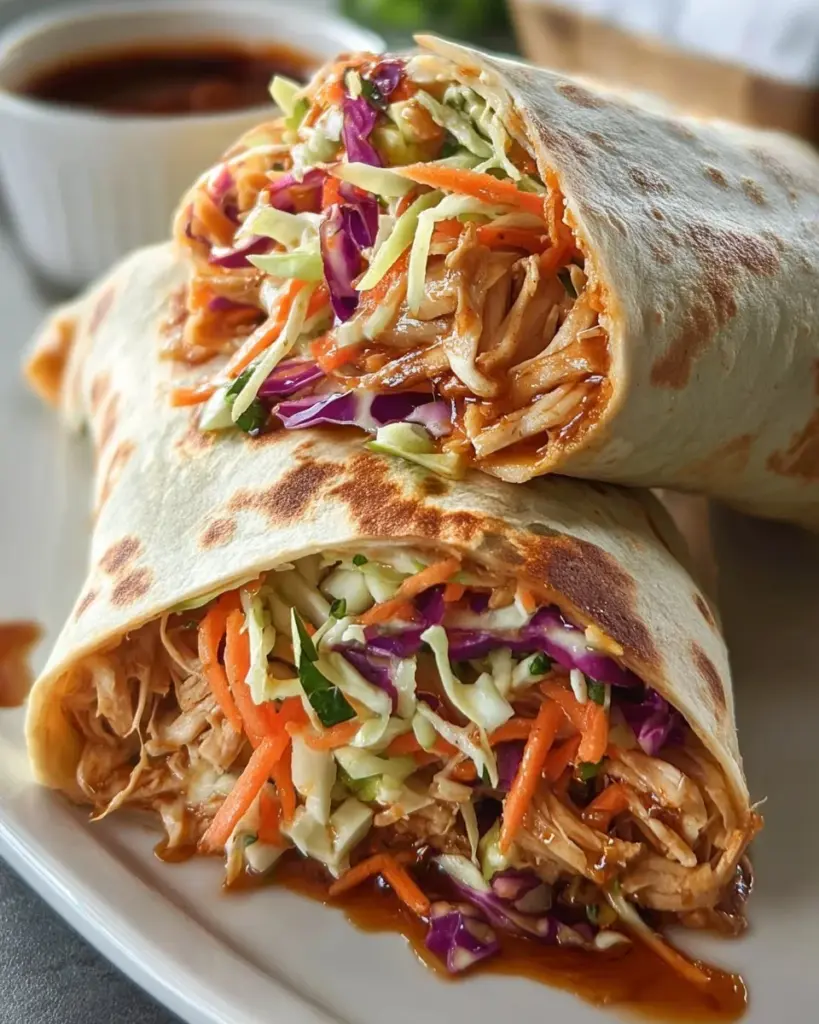 BBQ-Hähnchen-Wraps mit knusprigem Coleslaw