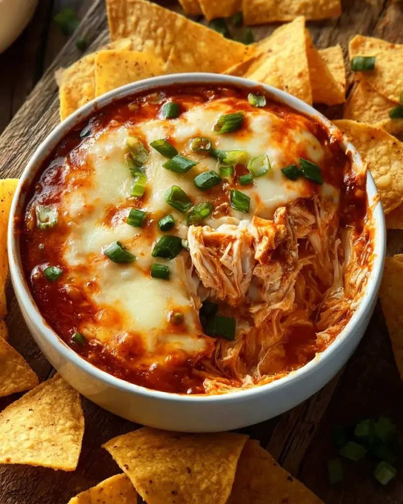 Leckerer BBQ Hähnchen Käse Dip in einer Schüssel, ideal für Snacks und Partys.