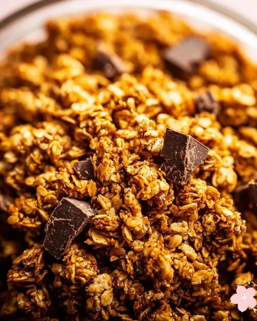 Erdnussbutter-Granola mit Schokoladenstückchen in einer Schüssel