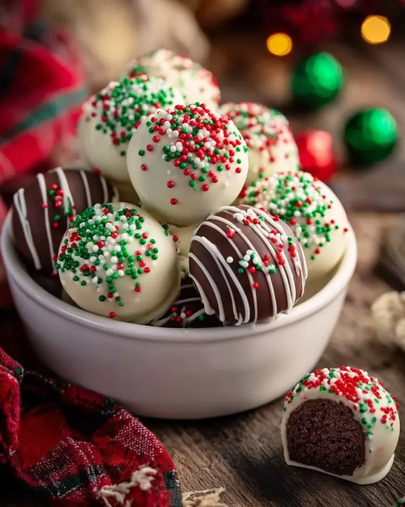 Leckere Weihnachts-Oreo-Trüffel ohne Backen auf einem festlichen Tisch