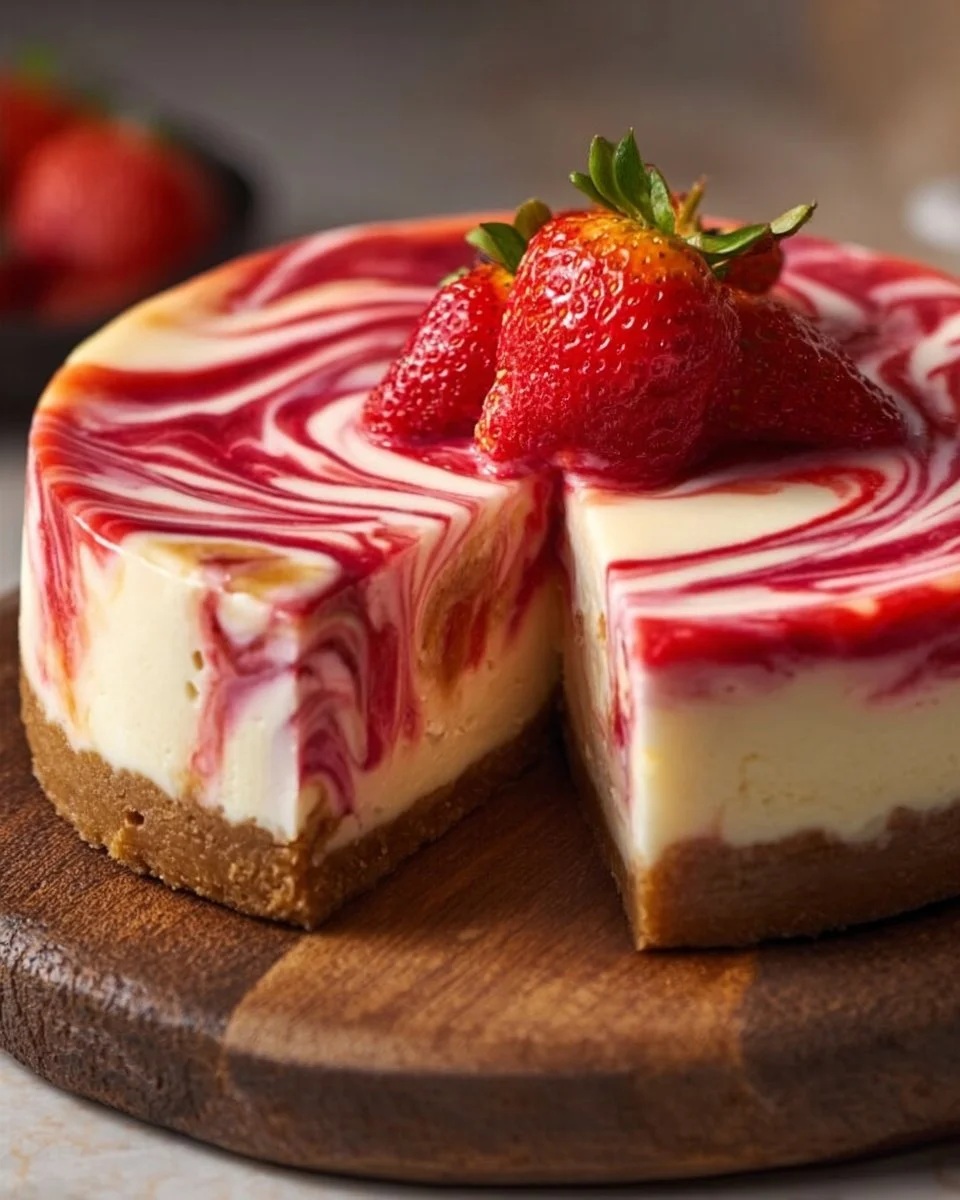 Klassischer Erdbeer-Swirled Käsekuchen