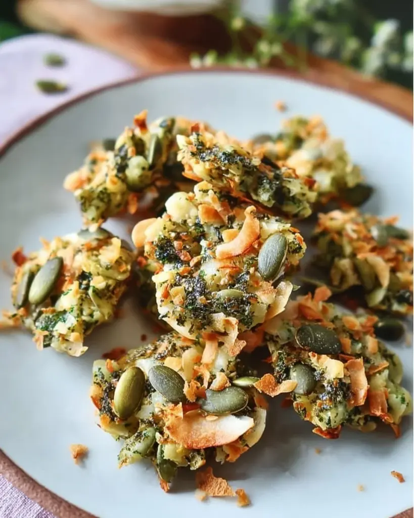 Kürbiskern- und Kokoscluster als gesunder Snack