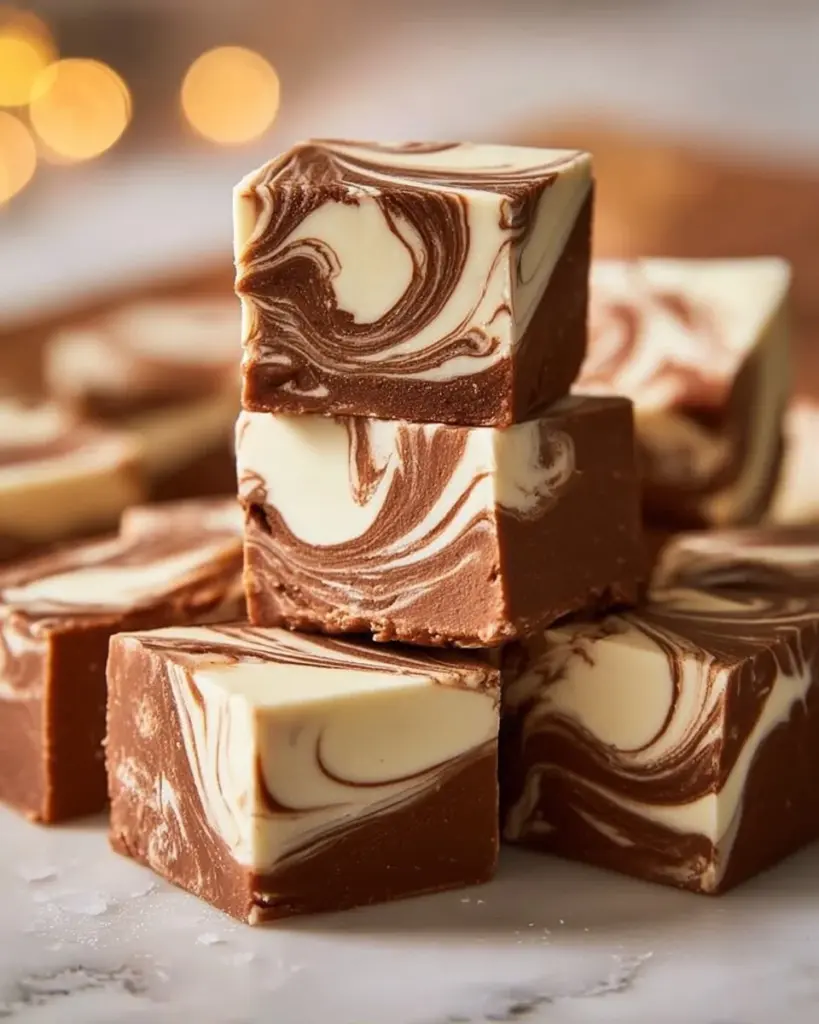 Deliziöser Marshmallow-Wirbel-Fudge in verschiedenen Schichten und Farben.