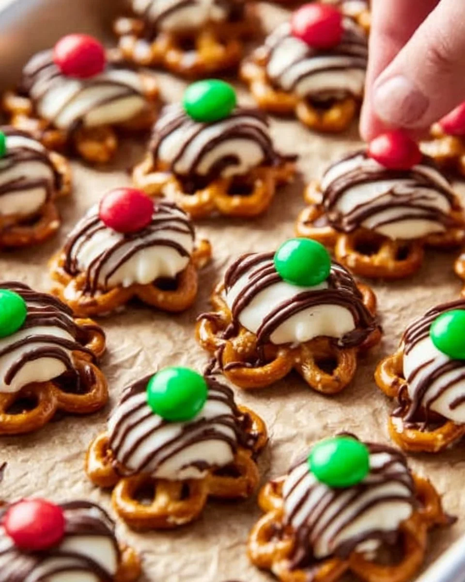 Leckere M&M Brezel Umarmungen mit Schokolade und Brezeln