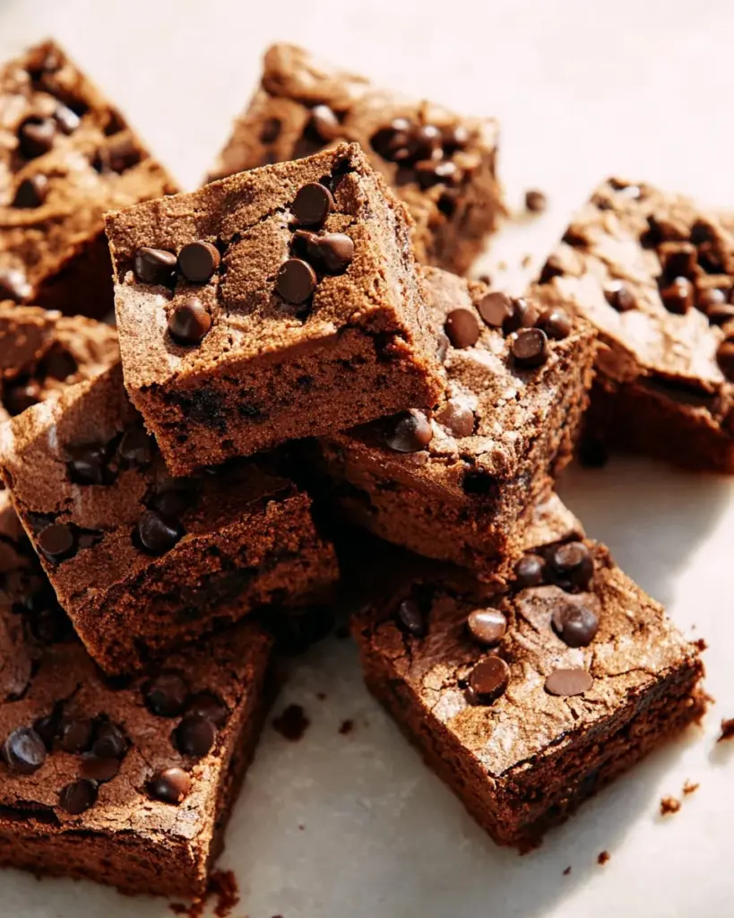 Nussbutter-Hafer-Brownies auf einem Teller mit einer Schokoladensauce
