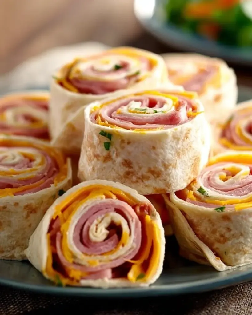 Ranch-Schinken-Käse-Tortilla-Rollen auf einem Tisch angerichtet