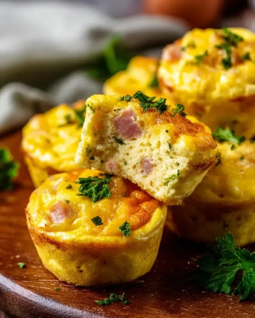 Schinken-Käse-Ei-Muffins auf einem Teller, ideal für ein schnelles Frühstück.