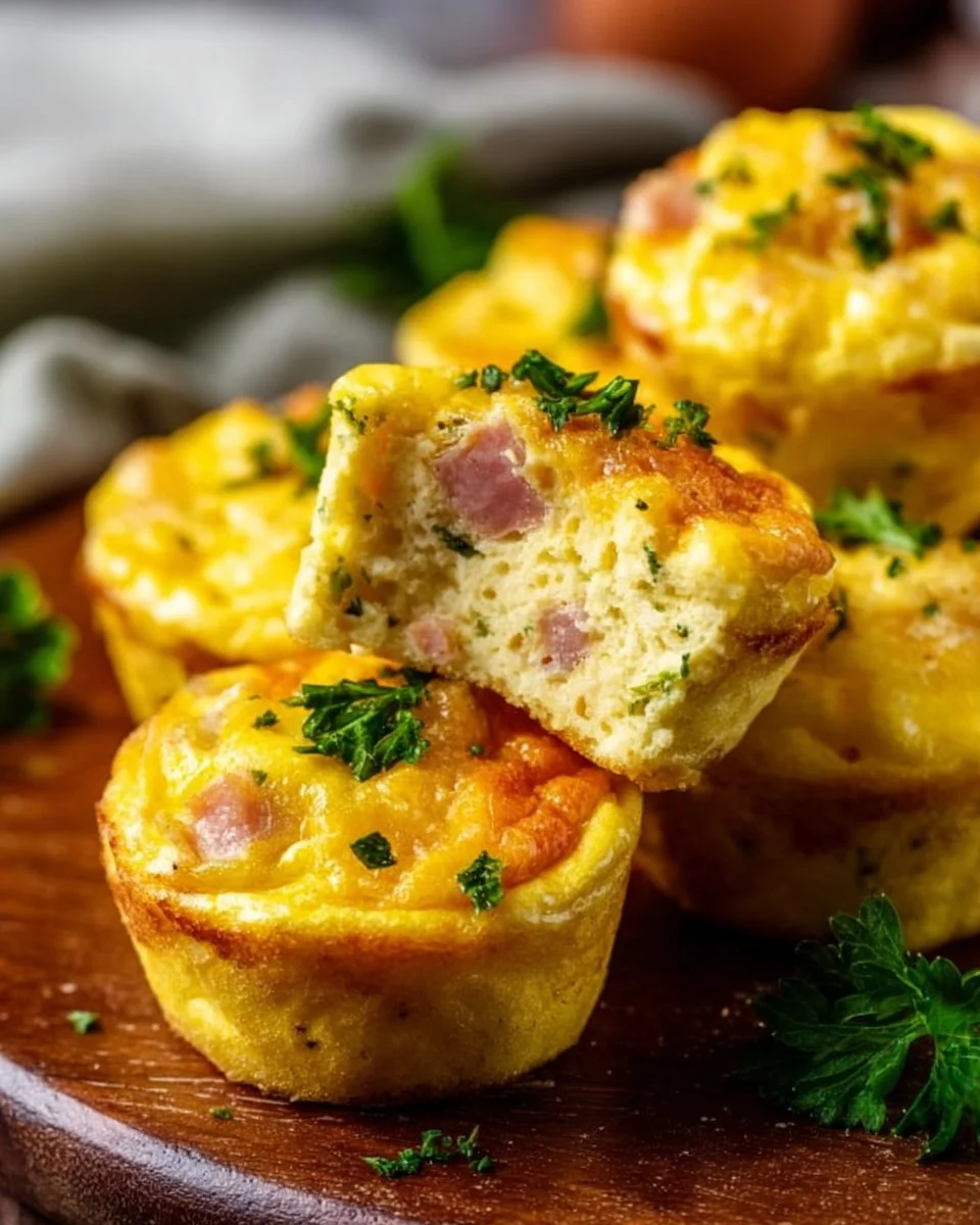 Schinken-Käse-Ei-Muffins auf einem Teller, ideal für ein schnelles Frühstück.