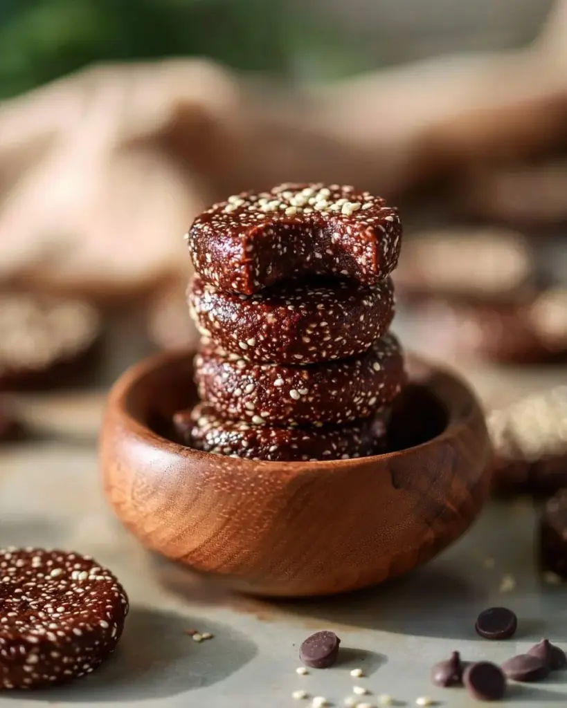 Schokoladen-Quinoa-Bällchen auf einem Teller, gesund und schokoladig