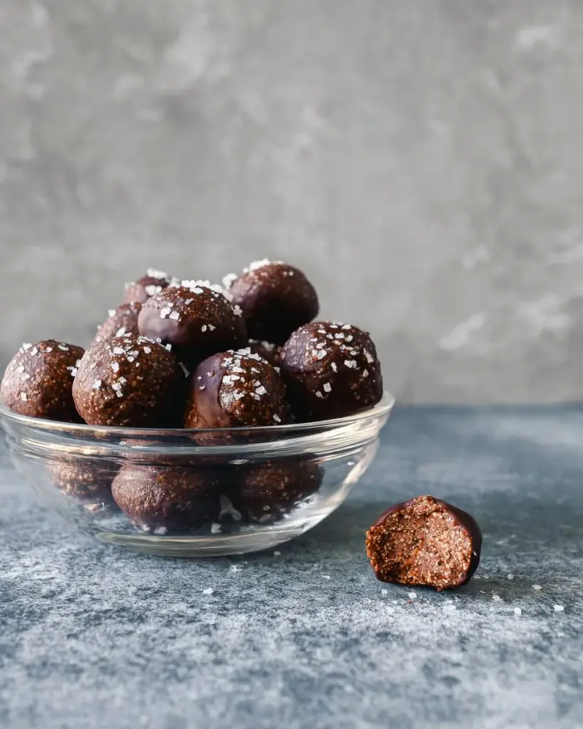 Schokoladen-Quinoa-Glücksbällchen auf einem Teller, gesund und lecker