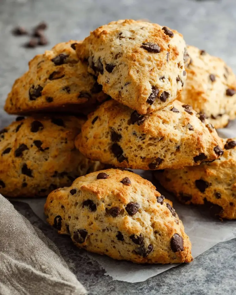 Leckere Schokoladenstück Scones frisch gebacken auf einem Tisch