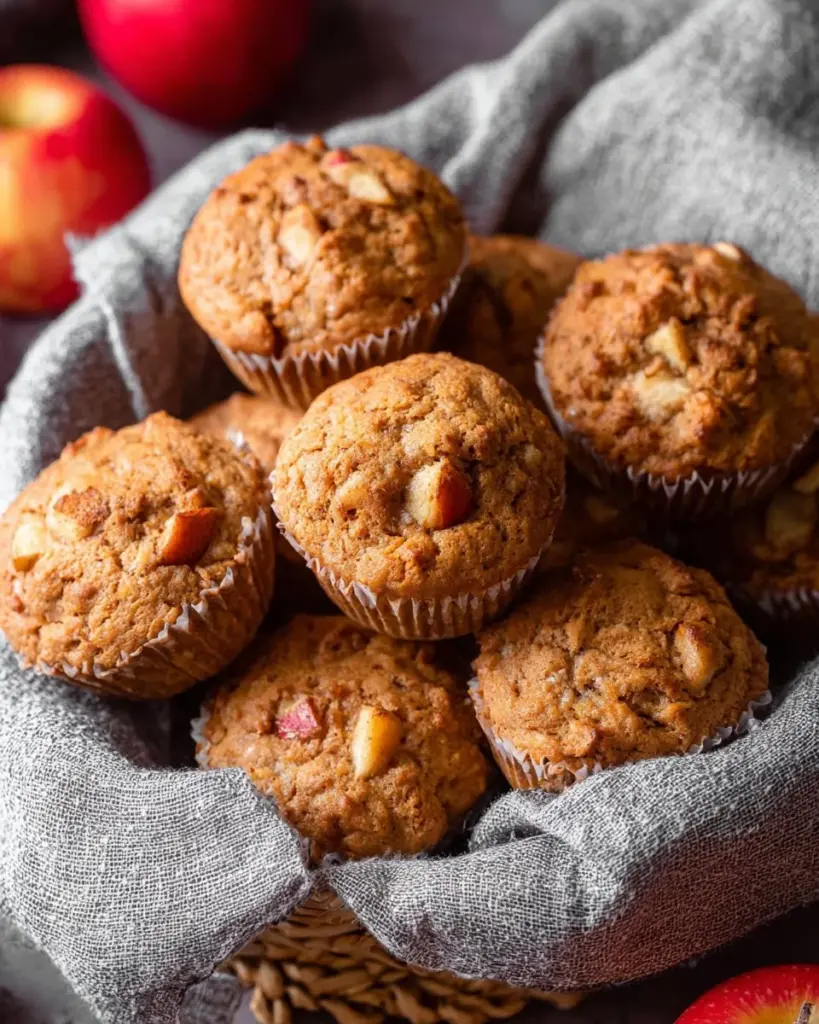 Saftige Vollkorn-Apfelmuffins auf einem rustikalen Tisch