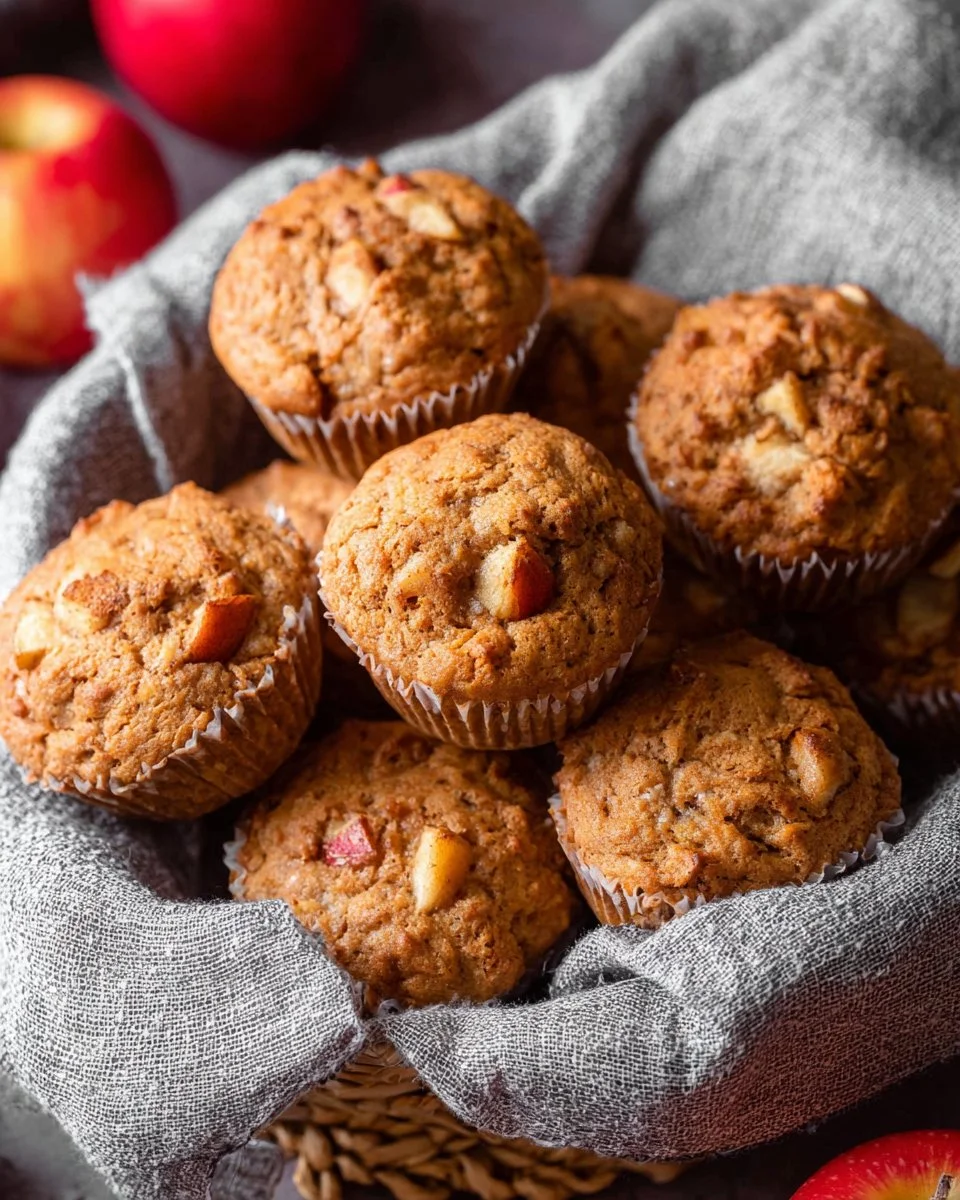 Saftige Vollkorn-Apfelmuffins auf einem rustikalen Tisch