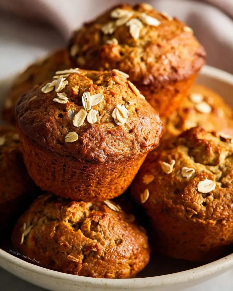 Leckere Vollkorn-Bananenmuffins auf einem Holzbrett serviert.