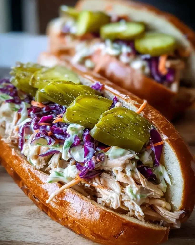 Weiße BBQ-Hühnchen-Subs mit frischen Zutaten und BBQ-Sauce
