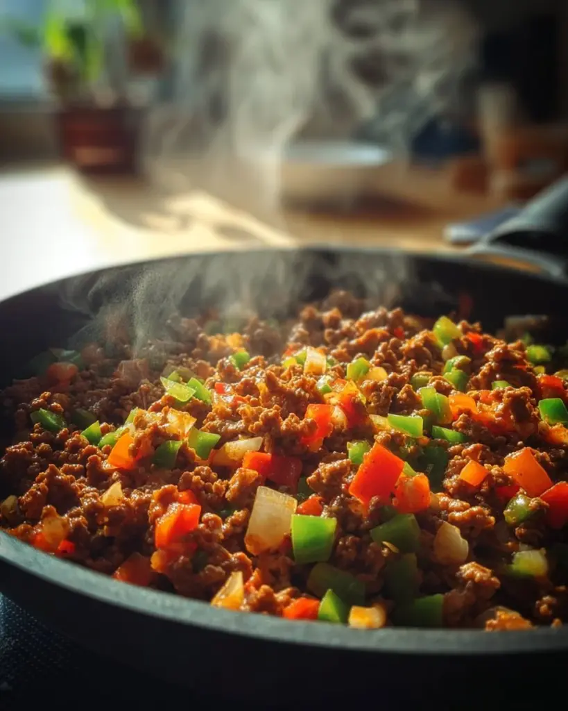 Leckere 30-Minuten Hackfleisch-Pfanne in einer Pfanne zubereitet