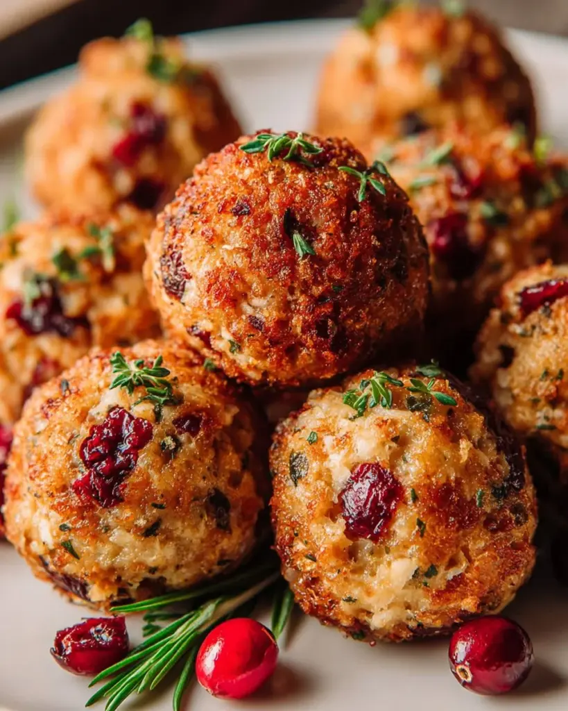 Festliche Cranberry und Turkey Stuffing Balls als köstliches Rezept.