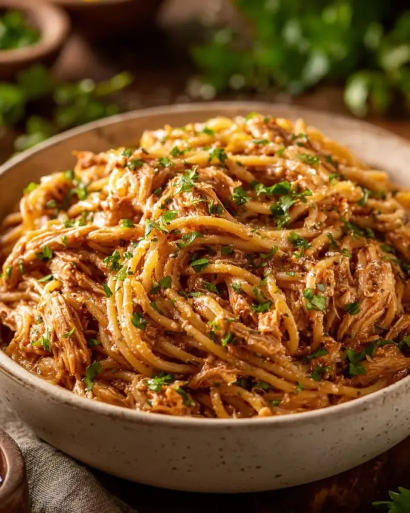 Einfache Crockpot zerrissene Hähnchenbrust im Slow Cooker zubereitet