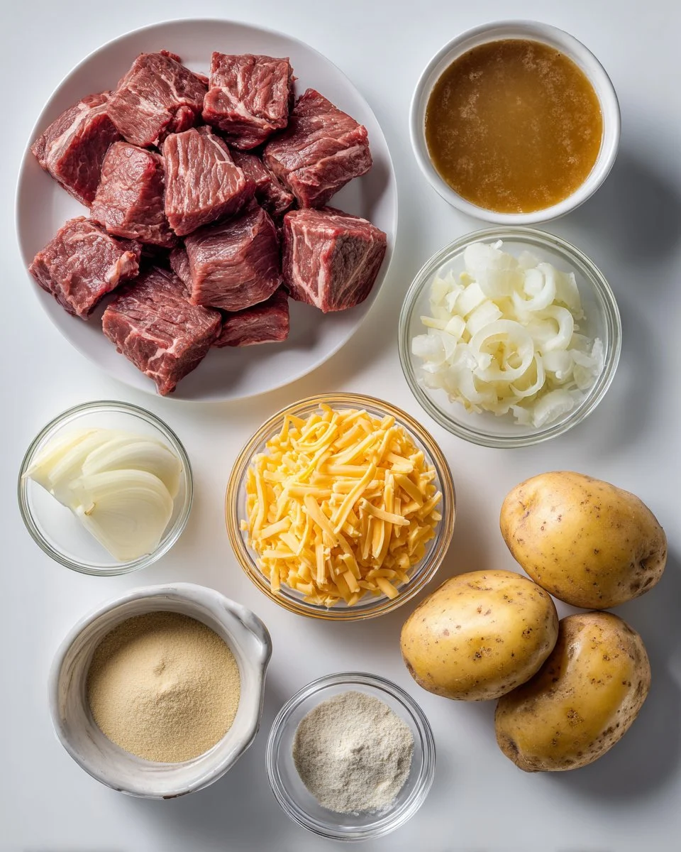 Einfacher und unwiderstehlicher langsam gekochter Steak- und Cheddar-Kartoffelauflauf