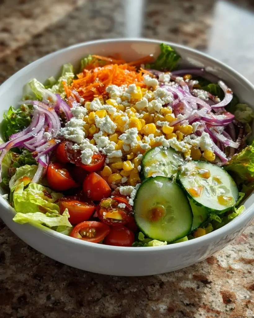 Gemischter grüner Salat mit frischen Zutaten und Dressing