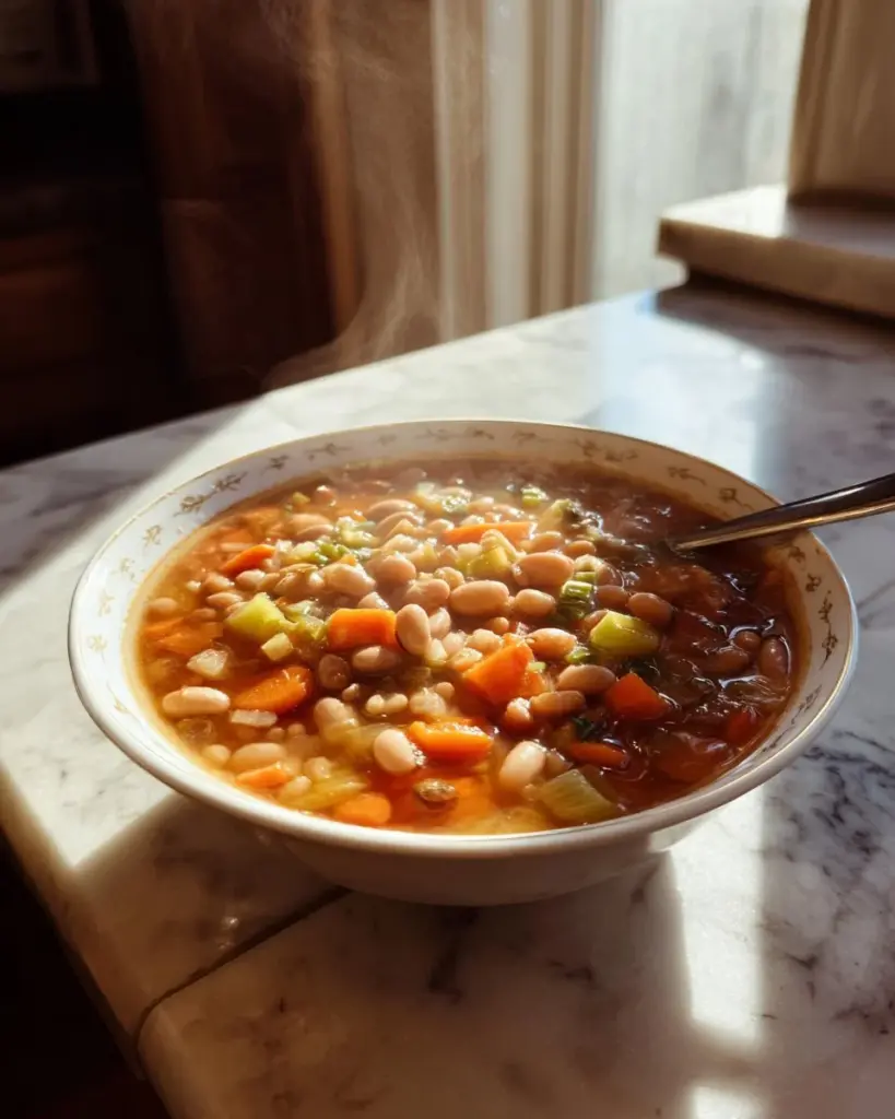 Herzhaftes Bohnensuppe mit frischem Gemüse und Gewürzen