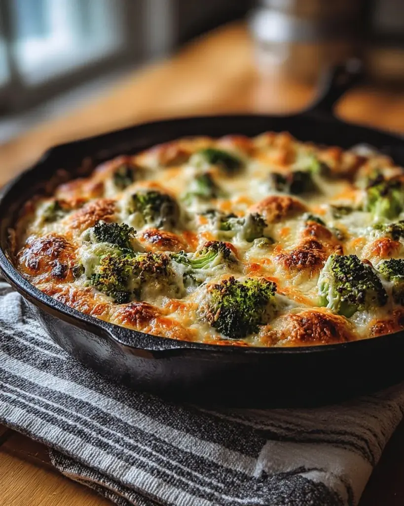 Keto Hähnchen Alfredo Brokkoli Auflauf auf einem Teller angerichtet